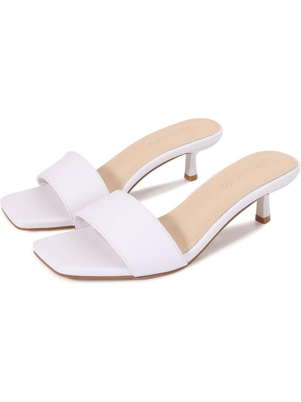 Women's White Rubber Square Open Toe Low Heel Comfortable Slip On Office Heel